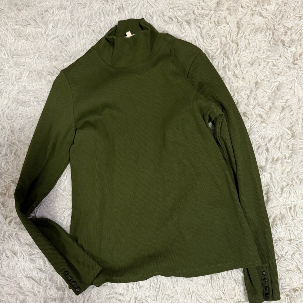 Sezane Olive Green Turtleneck Top